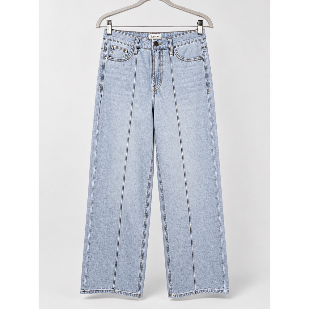 Kensie The Carla Jeans Women 2/26 Light Blue High Rise Wide Leg Seam Detail NWT